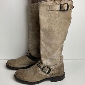 FRYE Slate Brown VERONICA SLOUCH Harness Riding boots Sz 6.5 Distressed Bohemian